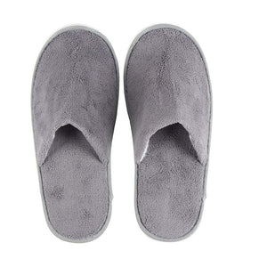 Juvale 12-Pair Disposable Slippers – Non-Slip Fleece Cloth Closed Toe Spa Slippers for Hotel, Travel, Guest and Home - Fits Up to US Men Size 11 & US Women Size 12, Gray