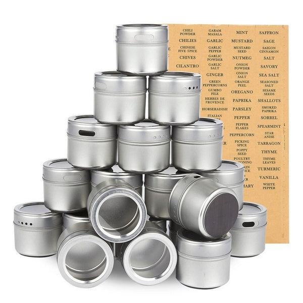 20 Jars Magnetic Spice Containers, 3.4 Oz Spice Tins with Clear Lid (94 Labels)