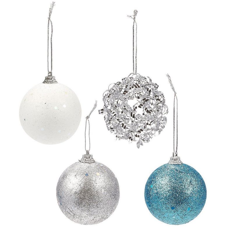 Juvale 28-Pack Christmas Tree Decorations - Glittery Xmas Ball Ornaments in 4 Assorted Designs - Perfect Festive DecorEmbellishments, 2.2 x 2.6 x 2.2 Inches, Blue, Silver, White