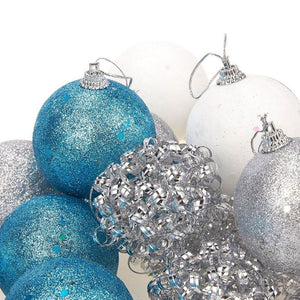 Juvale 28-Pack Christmas Tree Decorations - Glittery Xmas Ball Ornaments in 4 Assorted Designs - Perfect Festive DecorEmbellishments, 2.2 x 2.6 x 2.2 Inches, Blue, Silver, White