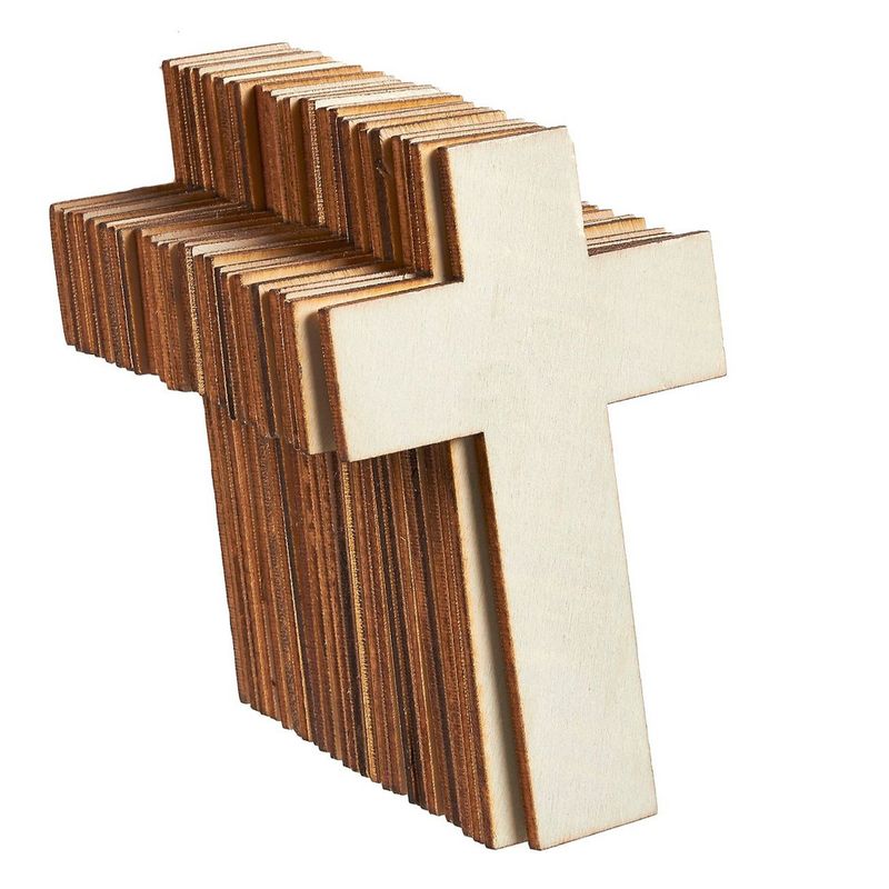 Unfinished Wood Cutout - 25-Pack Cross Shaped Wood Pieces for Wooden Craft DIY Projects, Sunday School, Church, Home Decoration, 2.7 x 4.2 inches