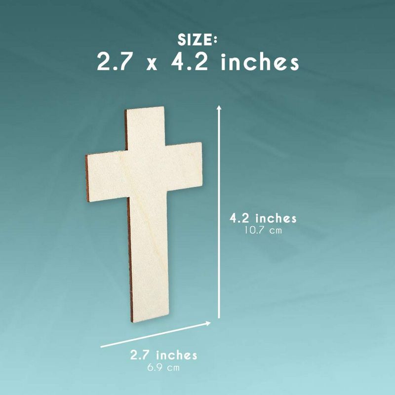 Unfinished Wood Cutout - 25-Pack Cross Shaped Wood Pieces for Wooden Craft DIY Projects, Sunday School, Church, Home Decoration, 2.7 x 4.2 inches