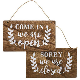 Reversible Hanging Rustic Wood Open and Closed Business Signs, 10 x 6 Inches (2 Pack)