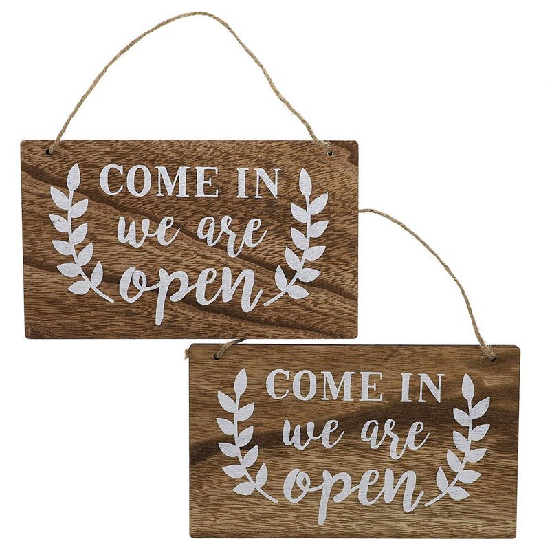 Reversible Hanging Rustic Wood Open and Closed Business Signs, 10 x 6 Inches (2 Pack)