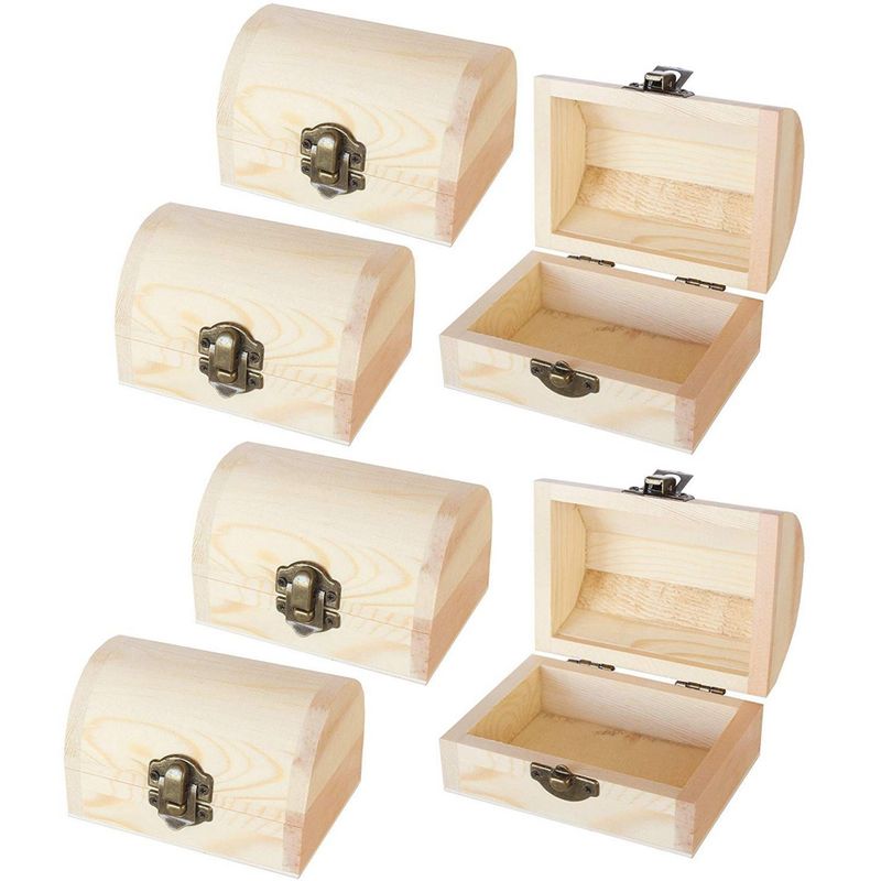 Juvale 12-Pack Small Wooden Boxes for Crafts - Unfinished Wood Treasure  Chest-Style Box with Hinged Lid, 2.4x1.6x1.7 in