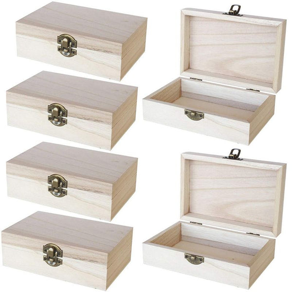 6 Pack Unfinished Wooden Boxes with Hinged Lids and Locking Clasp (5.9 x 3.9 x 1.97 In)