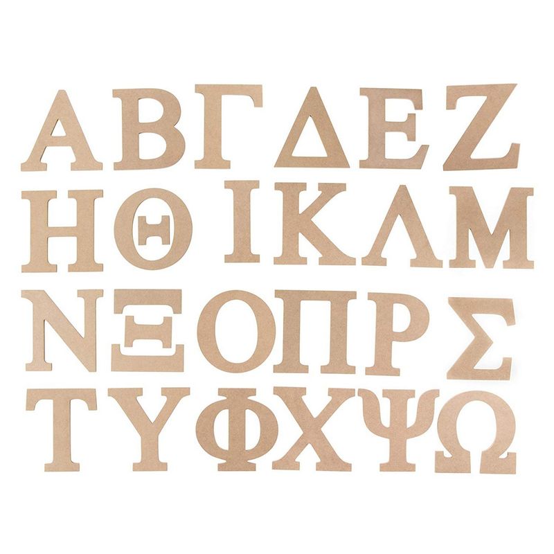 Wooden Greek Letters, Unfinished 6 Inch Alphabet for DIY Crafts, Decor (24 Pieces)