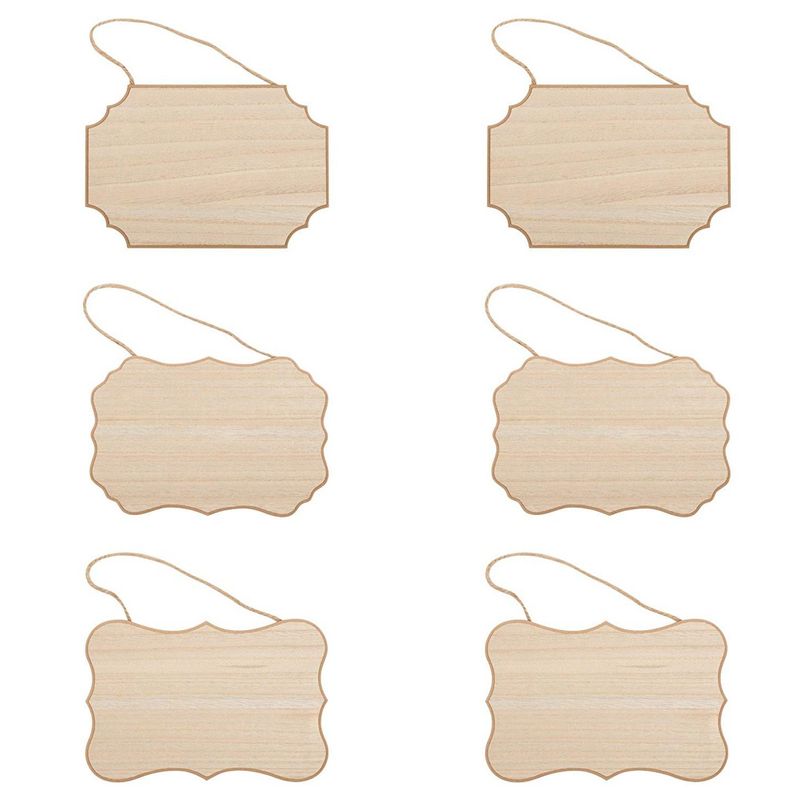Juvale 6 Pack Unfinished Hanging Wood Signs for Crafts, Blank Wooden DIY Plaques (9 x 6 in, 3 Designs)