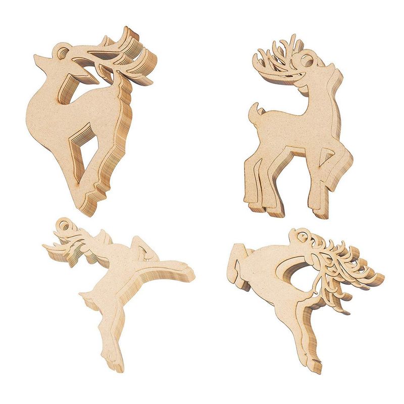 Wooden Christmas Ornaments, Reindeer Wood Ornament (24 Pieces)