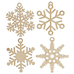 Unfinished Wood Snowflake Christmas Tree Ornaments for Crafts (24 Pack)