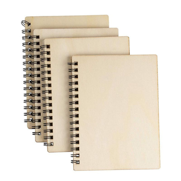 Wooden Cover Spiral Notebooks (4.5 x 5.8 Inches, 4-Pack)