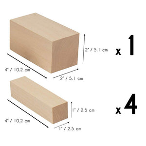 Basswood Carving Blocks Kit - 5-Piece Wooden Whittling Blocks, Unfinished Wood Carving Blocks for Art Whittle and Carvings, 4 x 1 x 1 Inches and 4 x 2 x 2 Inches
