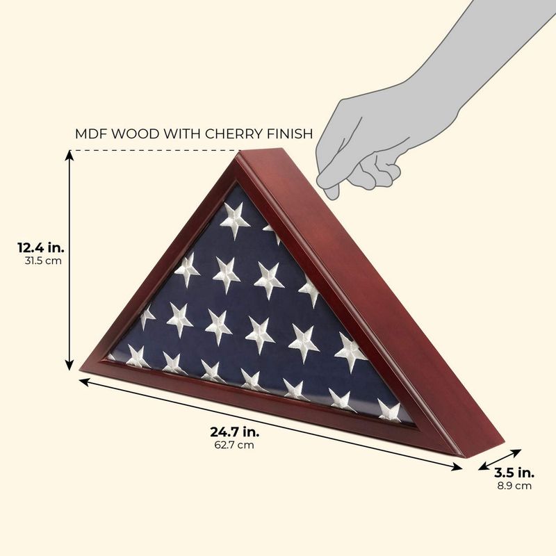 Veteran Burial American Flag Display Case, Glass Box (24.7 x 12.4 x 3.5 In)