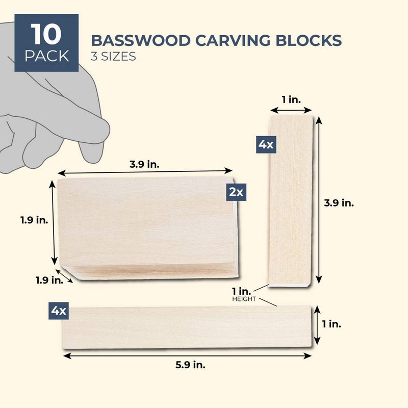 Juvale 10-Pack Unfinished Basswood Carving Blocks for DIY Wood