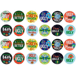 Ugly Sweater Christmas Pins, Holiday Party Favors (2.25 In, 12 Designs, 24 Pack