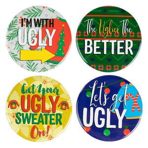 Ugly Sweater Christmas Pins, Holiday Party Favors (2.25 In, 12 Designs, 24 Pack