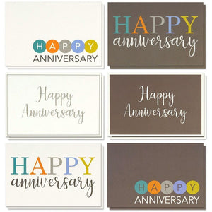 36 Pack Happy Anniversary Cards with Envelopes Set, 6 Assorted Modern Embellished Style Design, 4x6