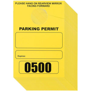 Parking Permit Hang Tag, Blank Temporary Numbered Parking Pass (Yellow, 500 Pack)