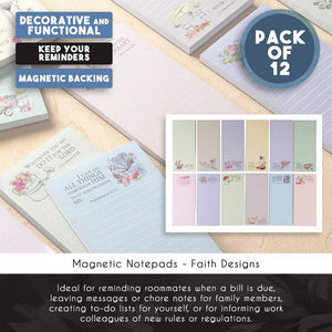 12-Pack Religious Notepad, Magnetic to-Do-List, Grocery List, Religious Gifts, 12 Faith Designs with Scripture, 55 Sheets Per Pad, 2.75 x 6.25 Inches