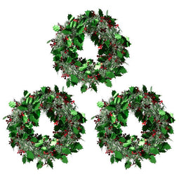 Green Tinsel Front Door Wreath, Holiday Wreaths Set (11.8 x 11.8 Inches, 3 Pack)
