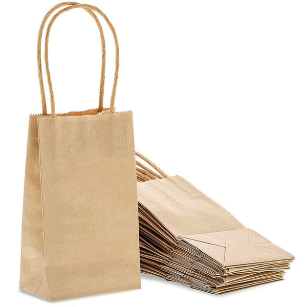 Kraft Gift Bags with Handles, Small Gift Bag (6.25 x 3.5 In, 50 Pack)