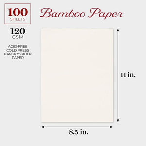 100 Sheets Bamboo Paper for Cold Press Art, Mixed Media, Drawing, Painting (8.5 x 11 in)