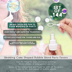 Party Bubble Favors - 144-Pack Wedding Bubbles Party Supplies, Bubble Wand Party Favors, Wedding Cake Design, White, 0.45-Ounce