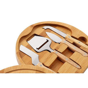 Juvale Cheese Board Set - Charcuterie Board and Cheese Tools, Cheese and Meat Board, Includes 1 Bamboo Cutting Board and 4 Piece Knife Tools, 10.2" x 10.2" x 1.5"