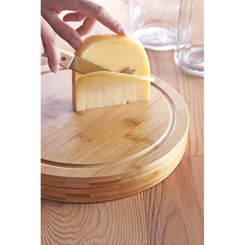 Juvale Cheese Board Set - Charcuterie Board and Cheese Tools, Cheese and Meat Board, Includes 1 Bamboo Cutting Board and 4 Piece Knife Tools, 10.2" x 10.2" x 1.5"