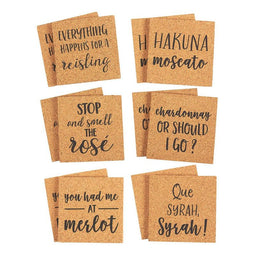 Juvale Square Cork Coasters with Funny Quotes (12 Pack)