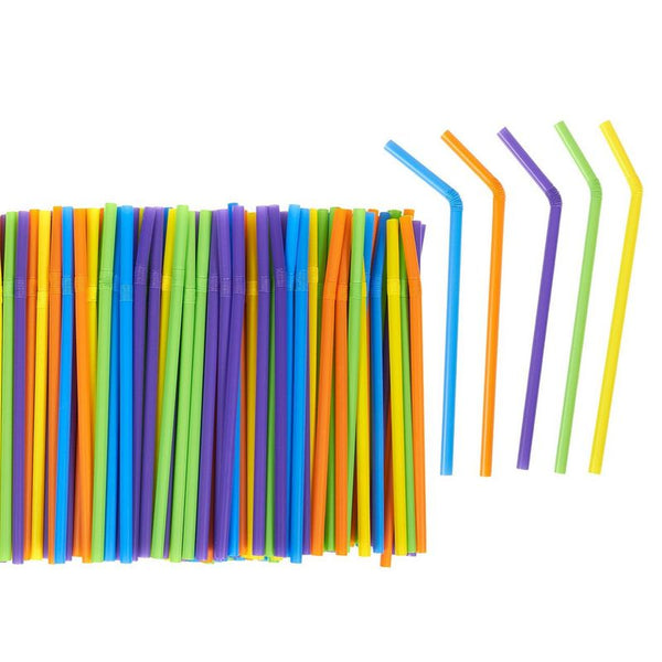 Flexible Plastic Drinking Straws in 5 Colors, Bulk Set (8.25 in, 300 Count)