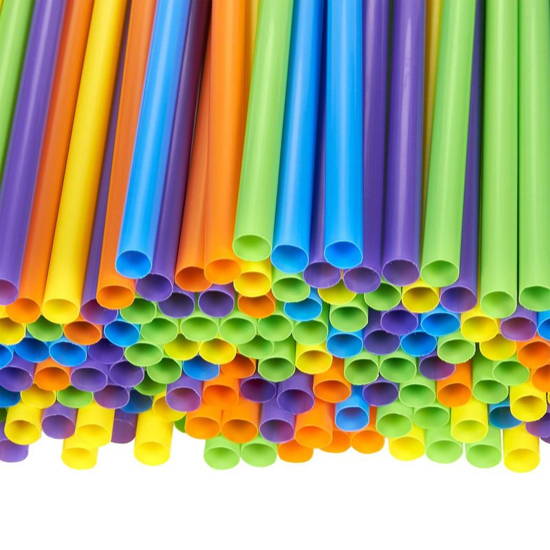 Flexible Plastic Drinking Straws in 5 Colors, Bulk Set (8.25 in, 300 Count)