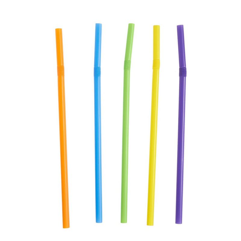 Flexible Plastic Drinking Straws in 5 Colors, Bulk Set (8.25 in, 300 Count)