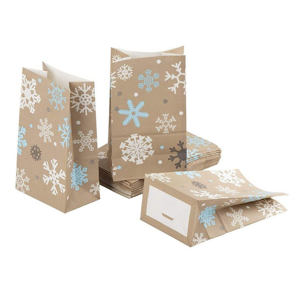 Party Treat Bags - 36-Pack Gift Bags, Christmas Party Supplies, Paper Favor Bags, Recyclable Goody Bags for Kids, Snowflake Design, 5.1 x 8.7 x 3.2 Inches