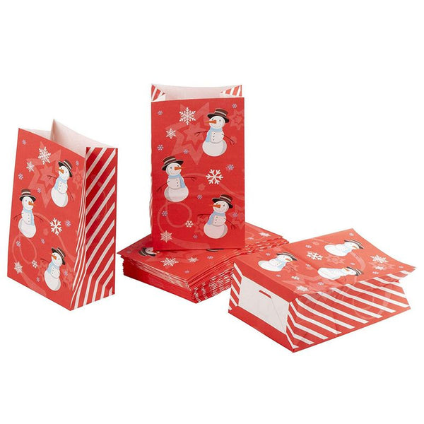 Christmas Party Favor Bags, Snowman Goodie Bag Set (Red, 36 Pack)