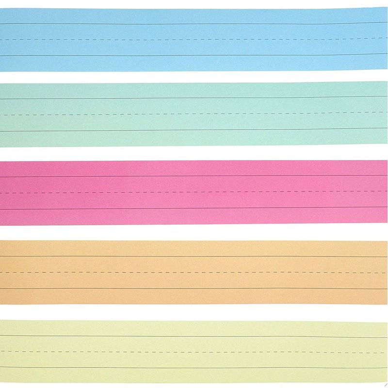 Lined Colored Sentence Strips for Classroom (100 Count) 5 Colors