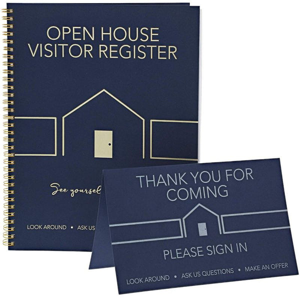 Juvale Open House Visitor Guest Registry Sign in Book and Tent Card for Realtor (2 Pack)