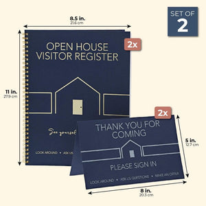 Juvale Open House Visitor Guest Registry Sign in Book and Tent Card for Realtor (2 Pack)