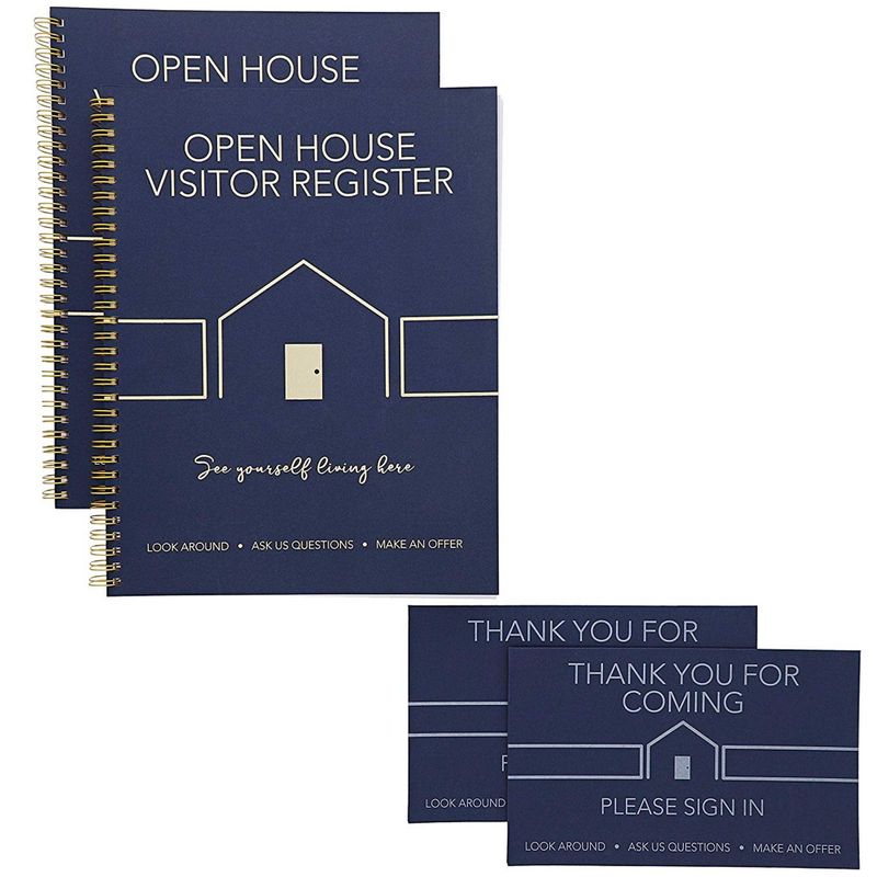 Juvale Open House Visitor Guest Registry Sign in Book and Tent Card for Realtor (2 Pack)