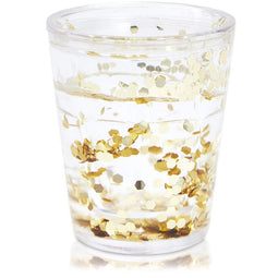 Double Wall Plastic Shot Glasses with Gold Confetti, Shatterproof Party Shots (8 Pack)