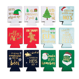 Christmas Can Sleeves for Cold Drinks (12 Designs, 12 Pack)