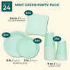 Mint Green Party Bundle, Includes Table Cloth, Cups, Napkins, Dinner and Appetizer Plates (Serves 24, 96 Pieces)