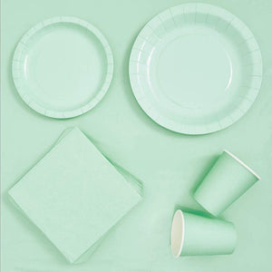 Mint Green Party Bundle, Includes Table Cloth, Cups, Napkins, Dinner and Appetizer Plates (Serves 24, 96 Pieces)