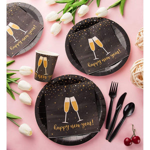 New Year's Eve Party Bundle, Includes NYE Plates, Napkins, Cups, Cutlery (24 Guests,144 Pieces)