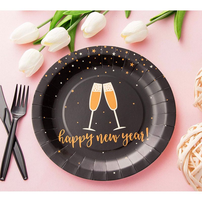 New Year's Eve Party Bundle, Includes NYE Plates, Napkins, Cups, Cutlery (24 Guests,144 Pieces)