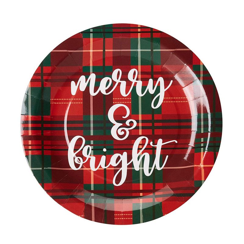 Plaid Christmas Party Bundle, Includes Plates, Napkins, Cups, and Cutlery (24 Guests,144 Pieces)