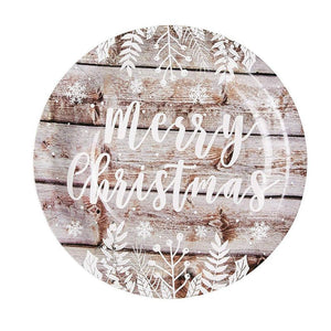 Disposable Plates - 80-Count Paper Plates, Christmas Holiday Party Supplies for Appetizer, Lunch, Dinner, Dessert, Vintage Wood Panel Merry Christmas Design, White, 9 Inches Diameter