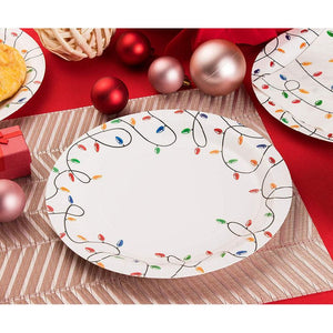Disposable Plates - 80-Count Paper Plates, Christmas Holiday Party Supplies for Appetizer, Lunch, Dinner, Dessert, Christmas Lights Design, White, 9 Inches Diameter