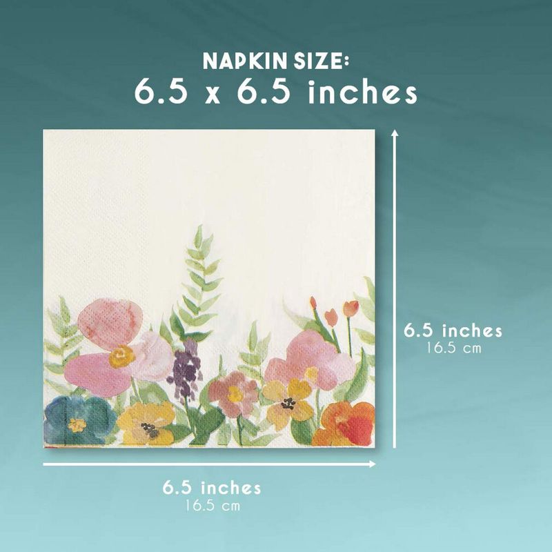 Floral Paper Napkins, Vintage Floral Party, Bridal Shower (6.5 Inches, 100 Pack)