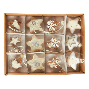 12-Pack of Christmas Tree Decorations - Hanging Star Decorations, Glass Christmas Ornaments, Festive Embellishments, Brown - 2.9 x 6.2 x 1.1
